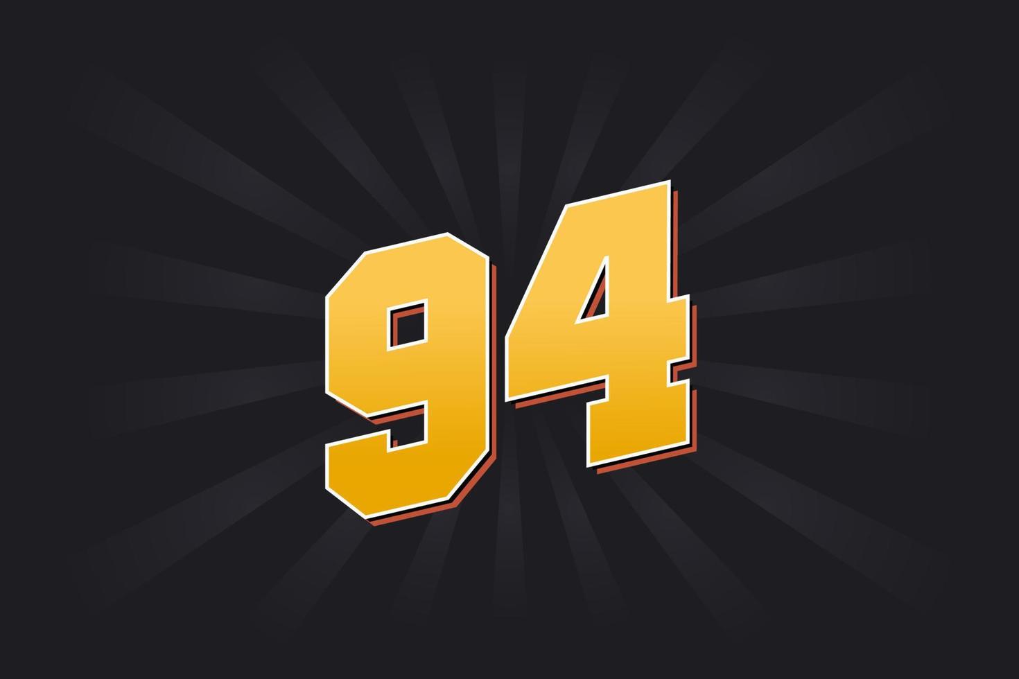 Number 94 vector font alphabet. Yellow 94 number with black background