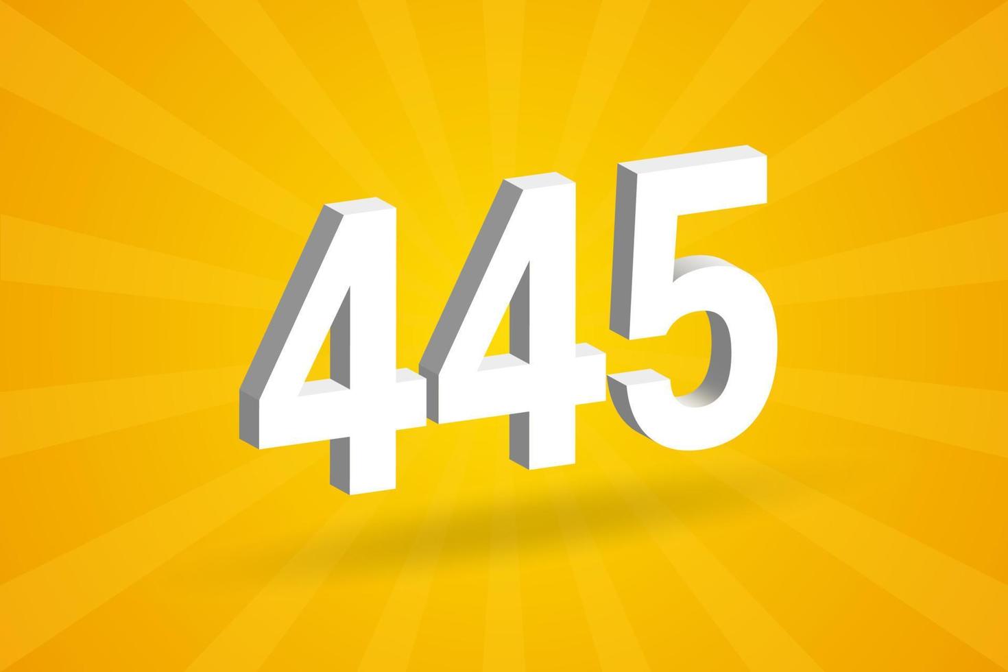 3D 445 number font alphabet. White 3D Number 445 with yellow background ...