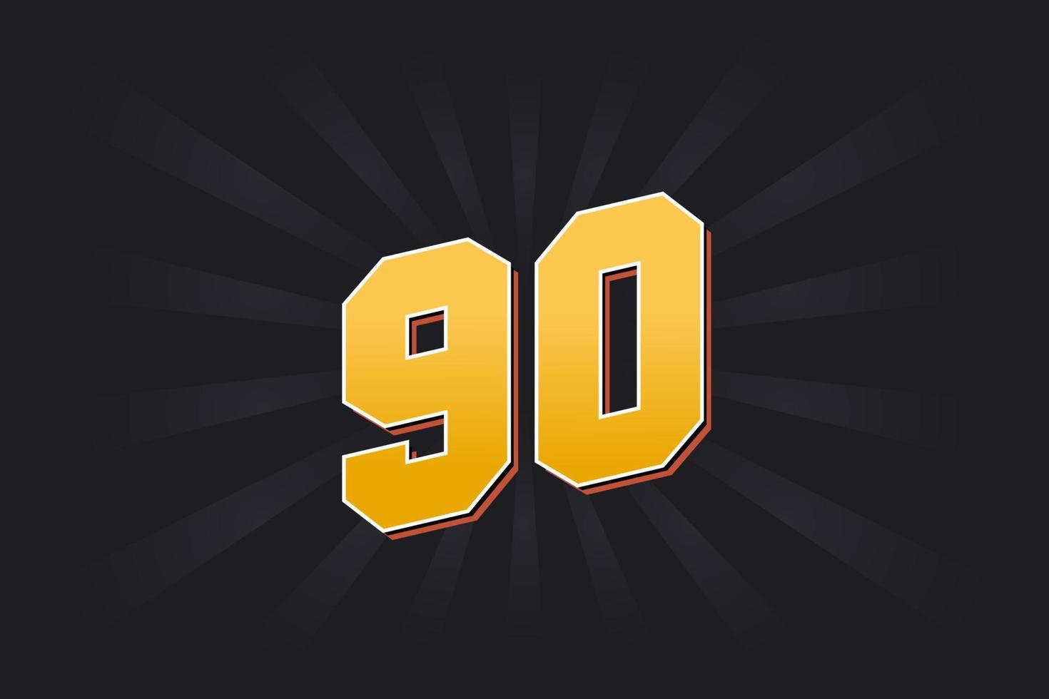 Number 90 vector font alphabet. Yellow 90 number with black background