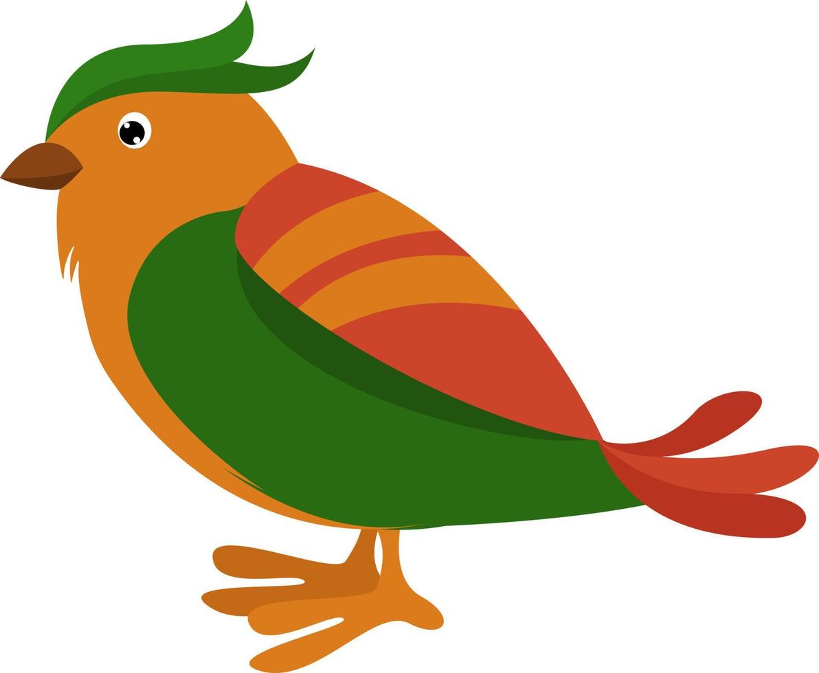 Brown and green bird, illustration, vector on white background.