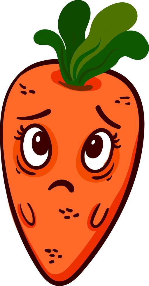 Scared carrot, illustration, vector on a white background.