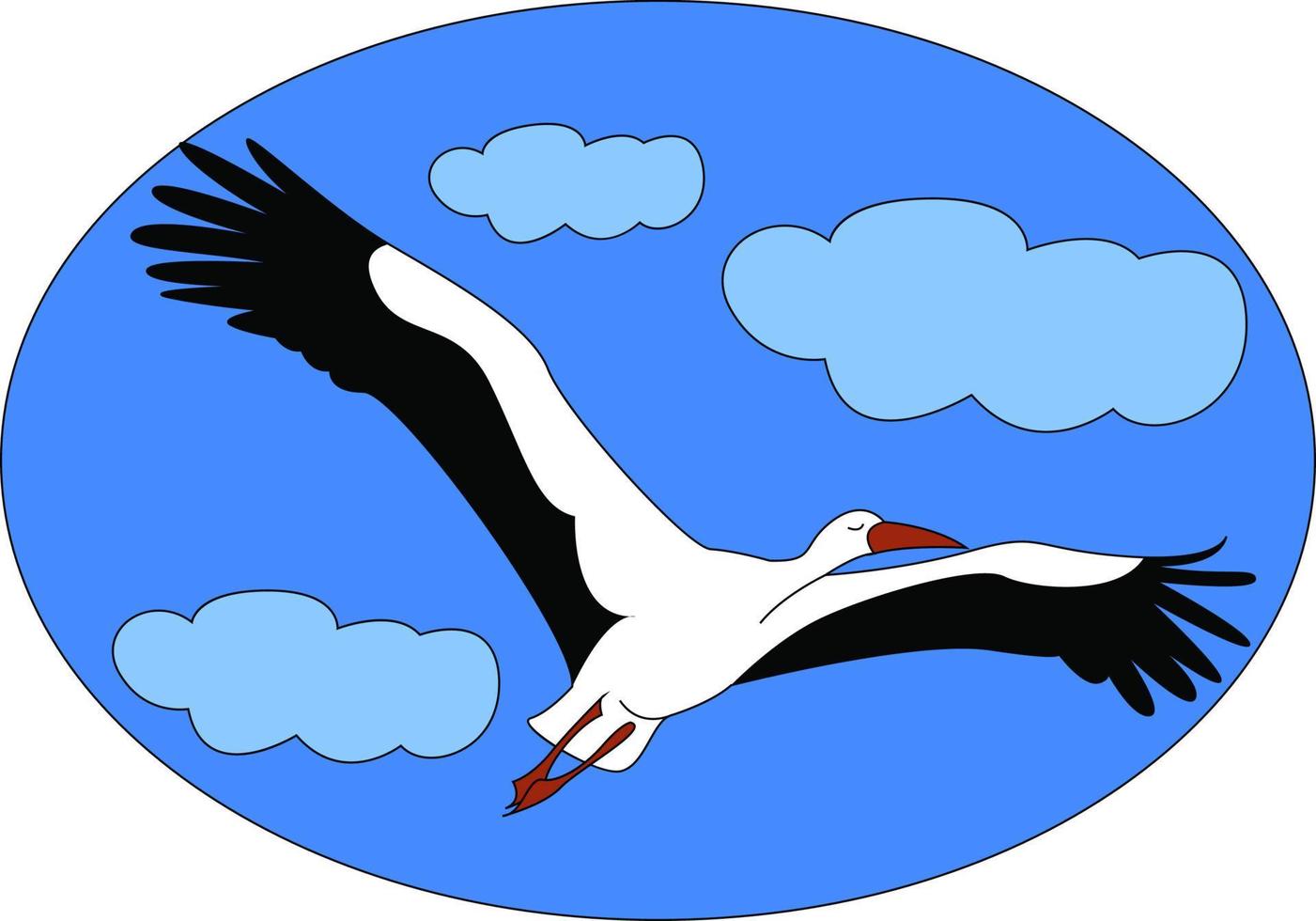 Flying stork, illustration, vector on white background.