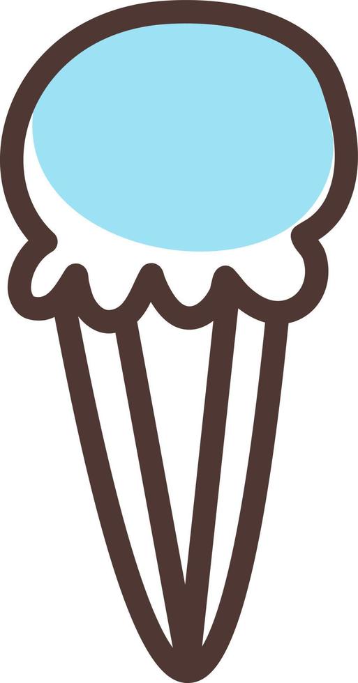 Sweet blue ice cream in cone, illustration, vector on a white background.