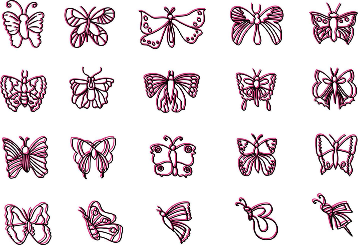 Cute pink butterflies, illustration, vector on a white background
