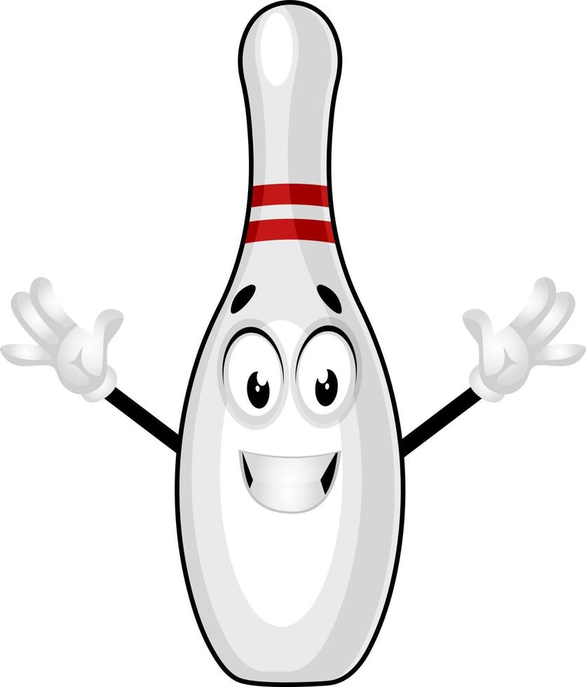 Bowling pin feeling happy, illustration, vector on white background.