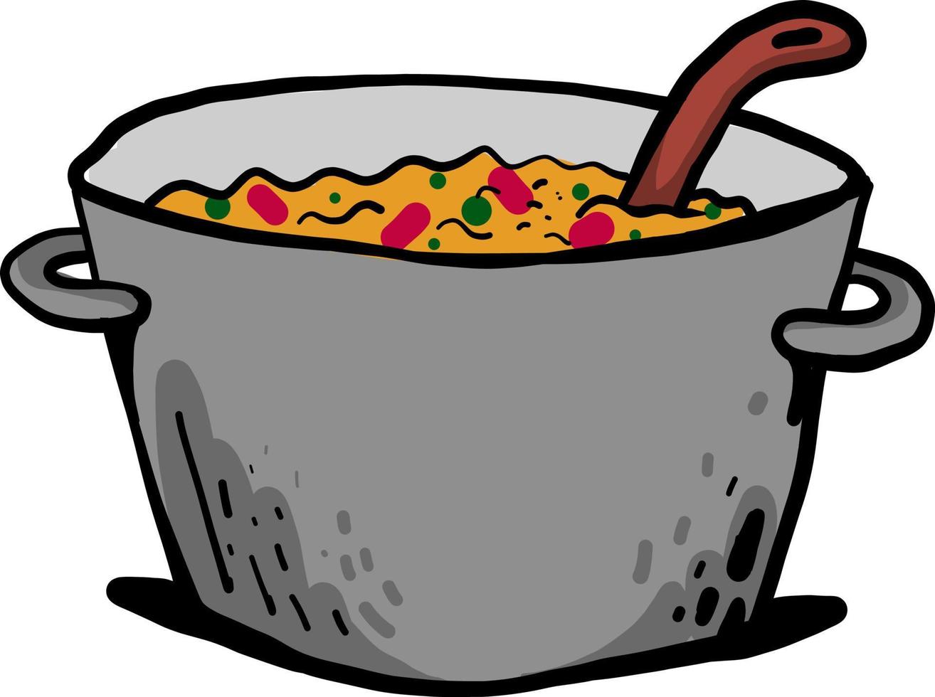 Soup in the saucepan, illustration, vector on white background