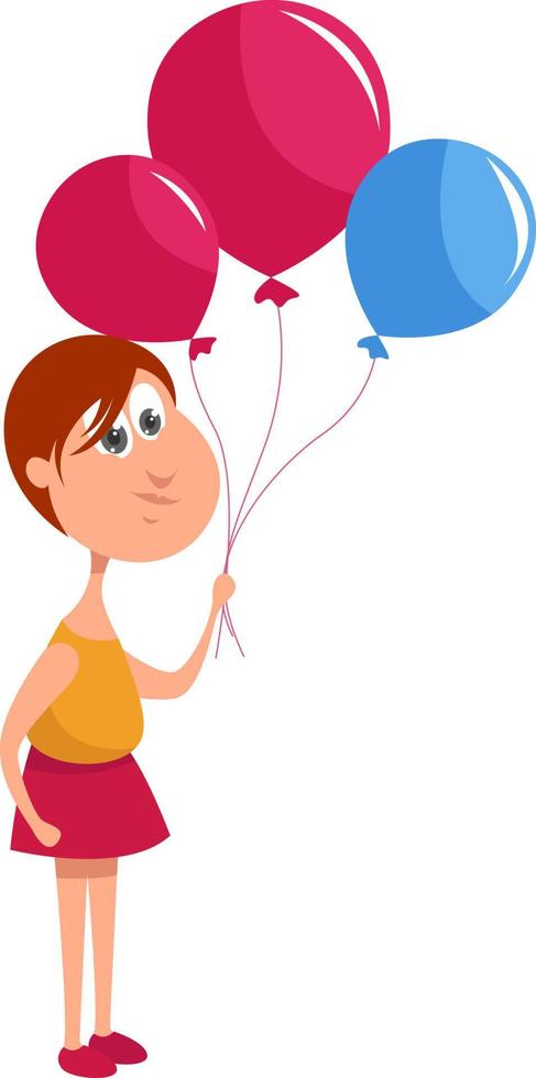 Girl with balloons, illustration, vector on white background
