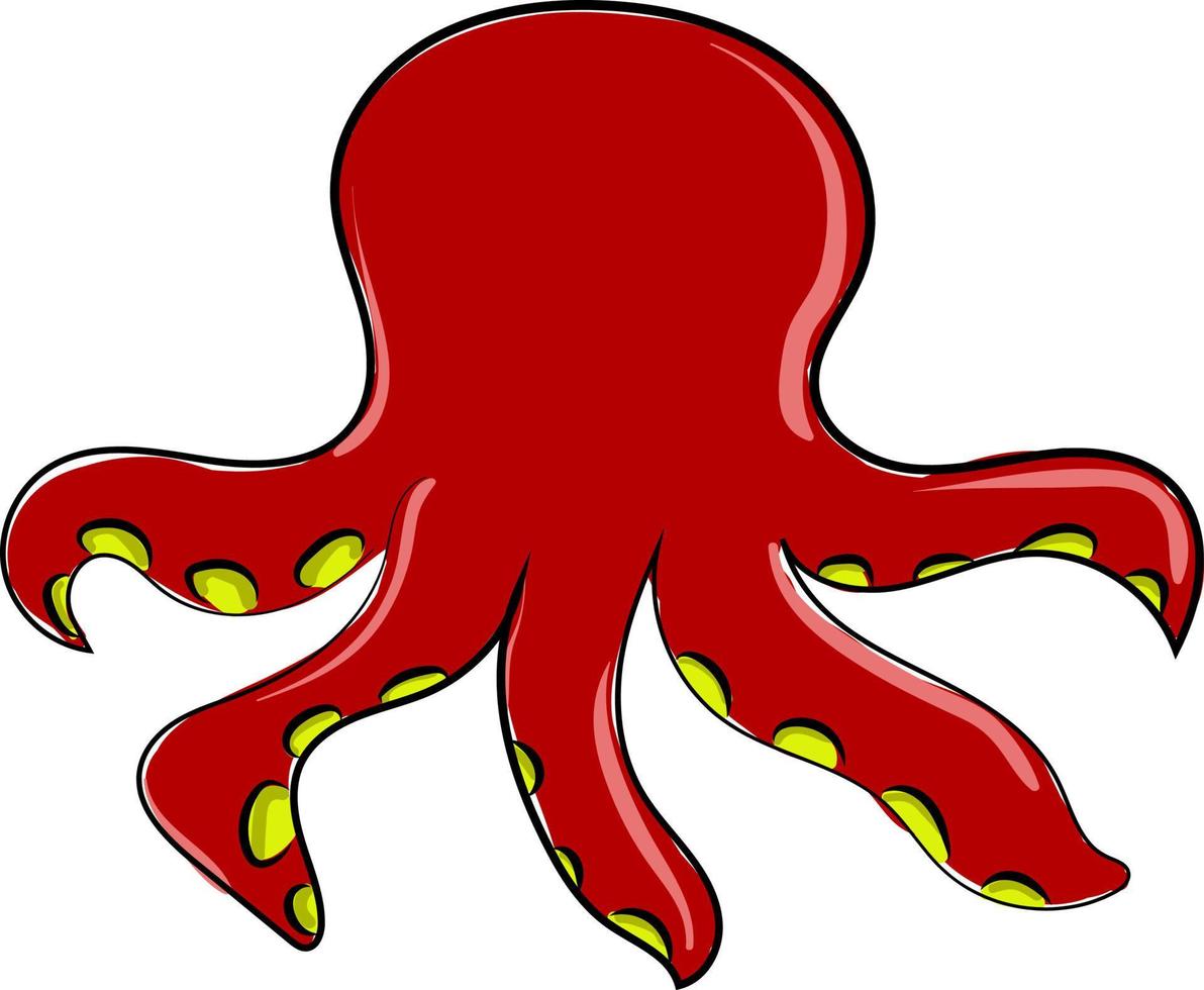 Red squid, illustration, vector on white background.