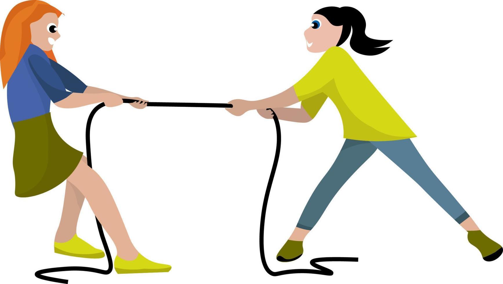 Friends playing with rope, illustration, vector on white background.