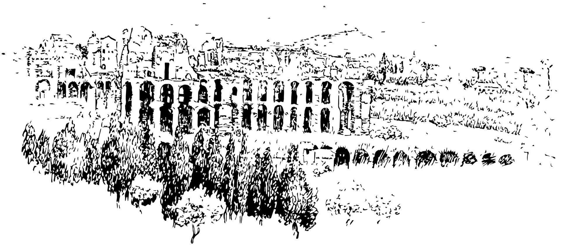 Palatine from the Aventine, the most ancient parts of the city, vintage engraving. vector