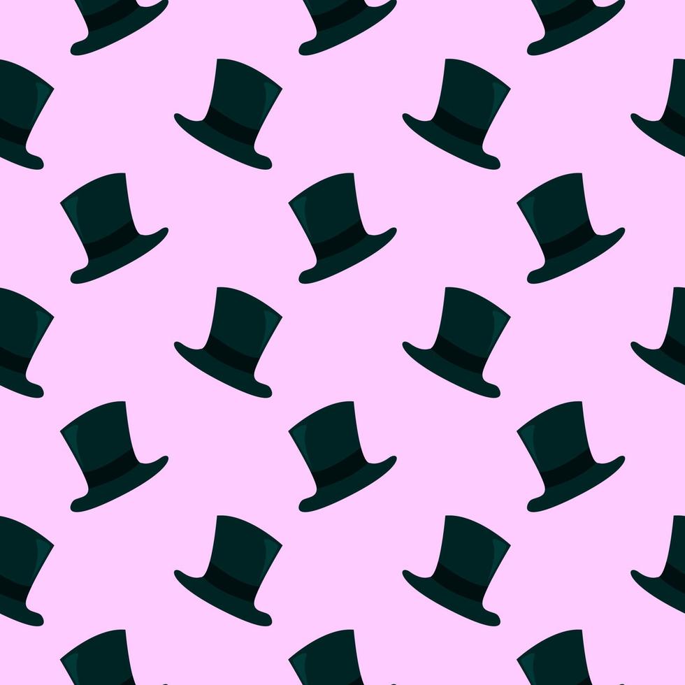 sombrero elegante negro, patrón sin costuras sobre fondo rosa. vector