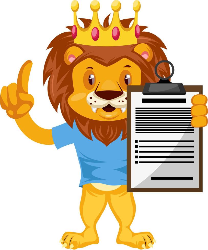Lion with schedule, illustration, vector on white background.