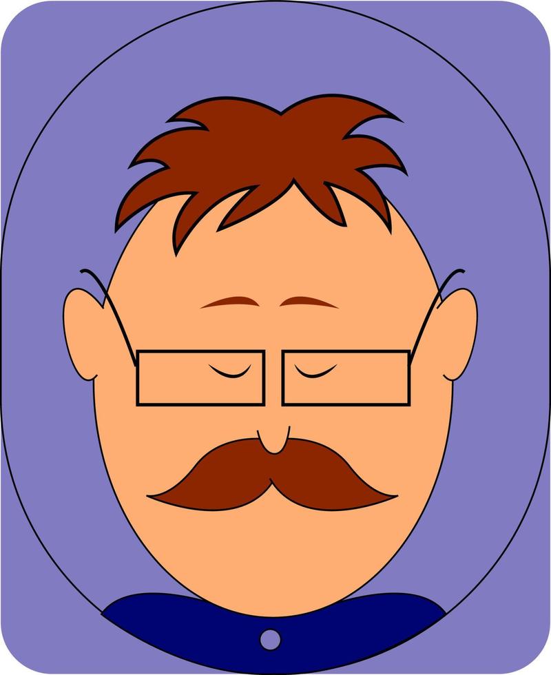 Man with mustache, illustration, vector on white background.