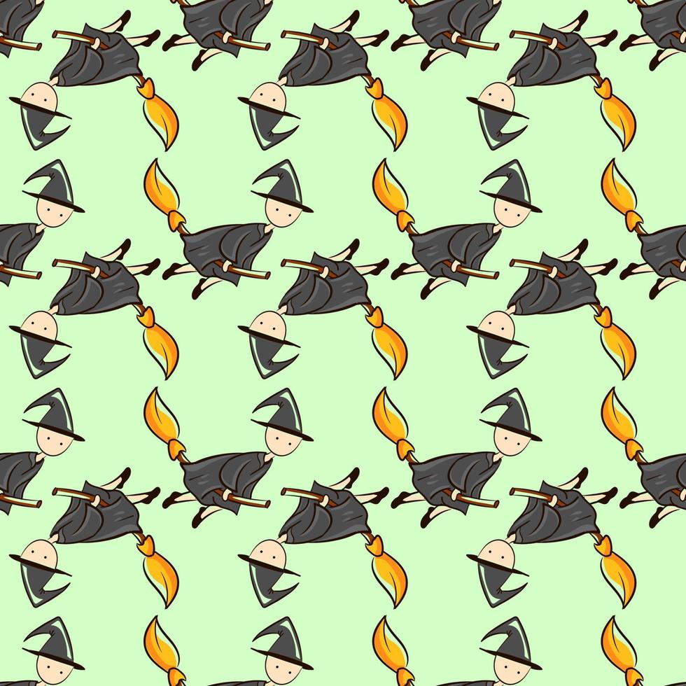 Witch on broom pattern, seamless pattern on light background. vector