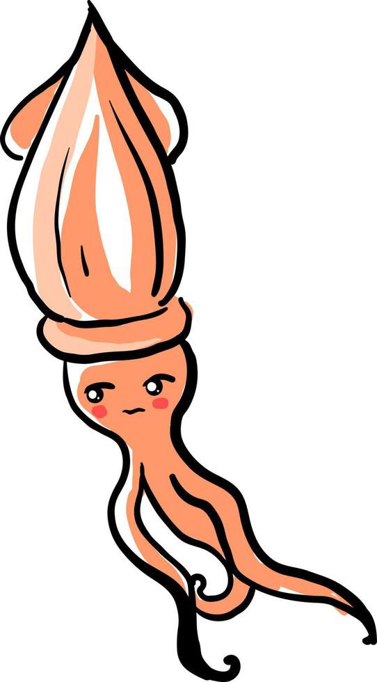 Sad squid, illustration, vector on white background.