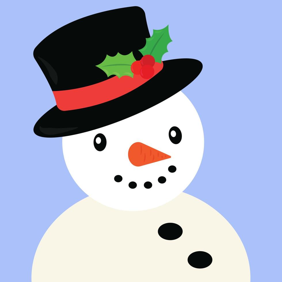 Snowman with black hat, illustration, vector on white background.