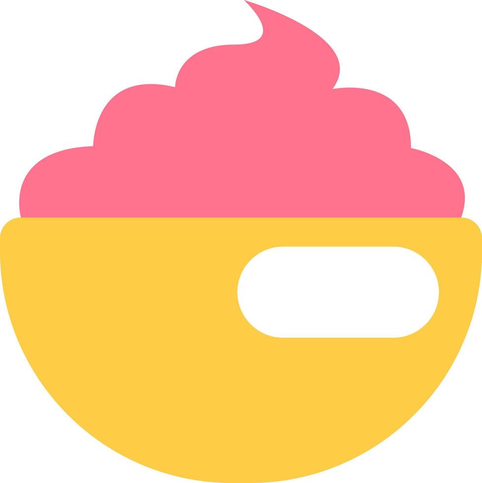 Helado rosa en tazón amarillo, ilustración, vector sobre fondo blanco.