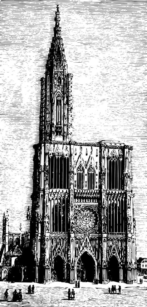 Cathedral of Strasbourg a Roman Catholic cathedral vintage engraving. vector