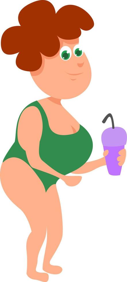 Woman with green swimsuit , illustration, vector on white background