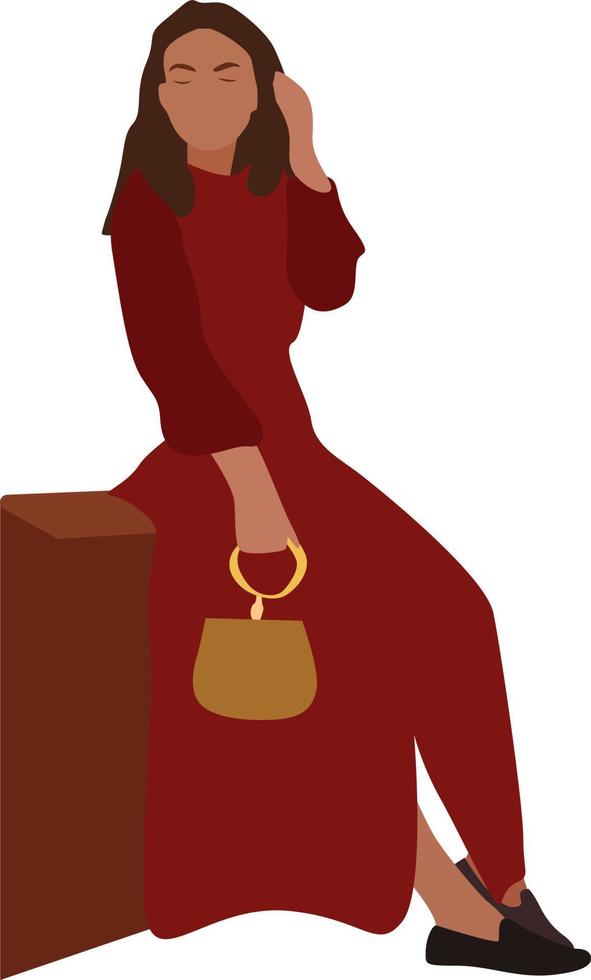 Woman in red, illustration, vector on white background.