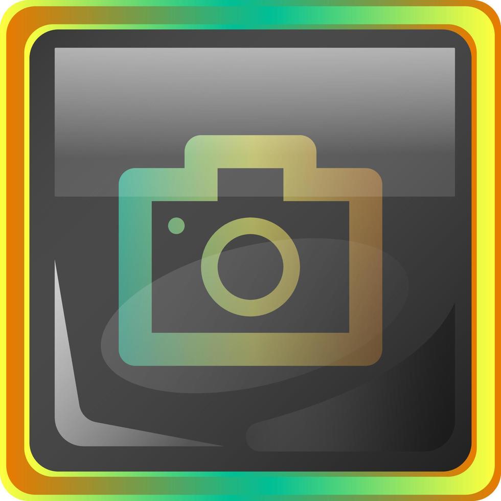 Camera grey square vector icon illustration with yellow and green details on white background