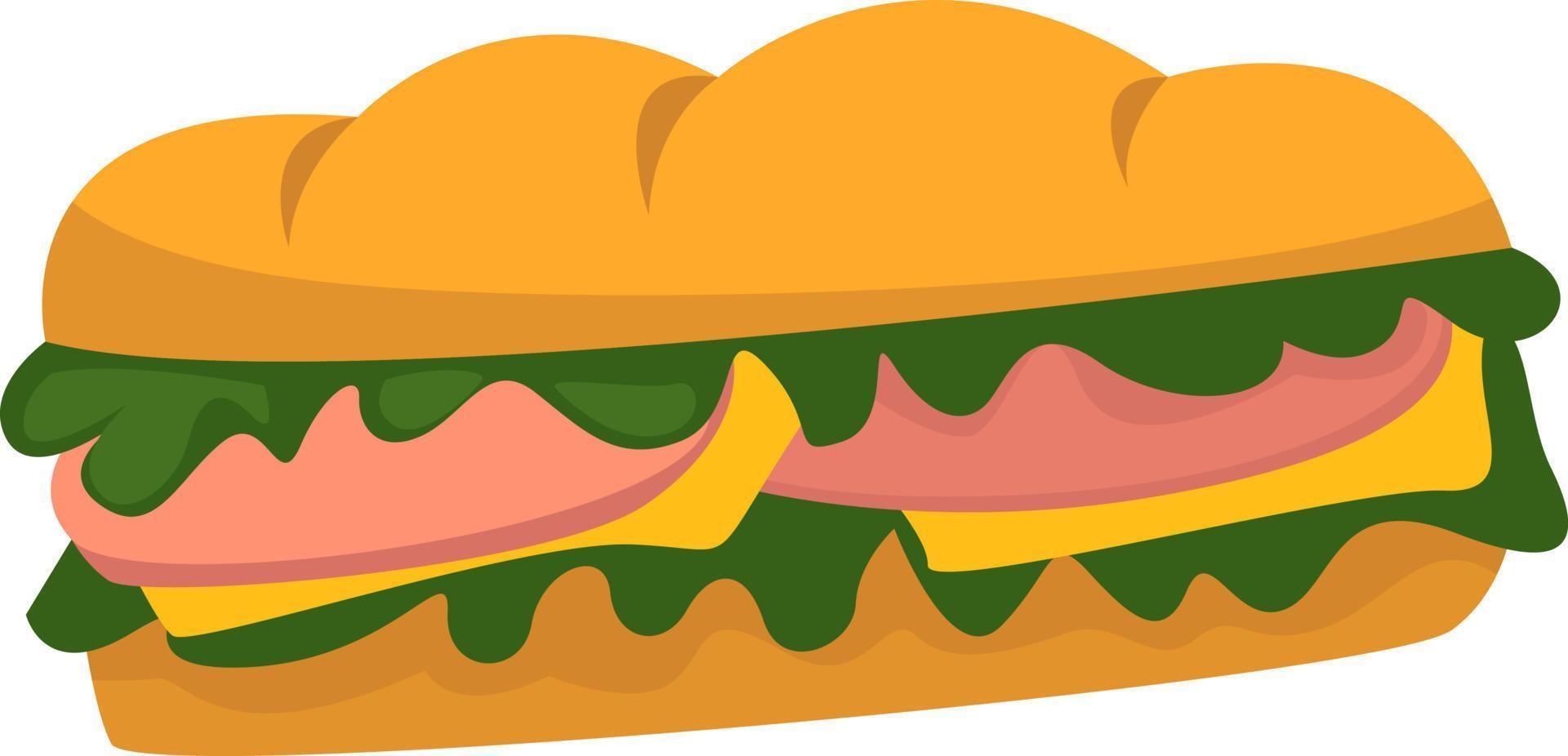 Sándwich largo, ilustración, vector sobre fondo blanco.