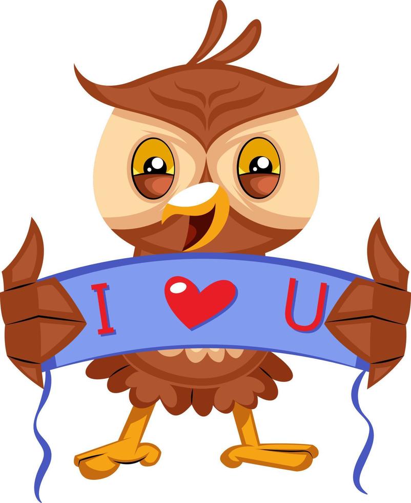 Owl with i love you sign, illustration, vector on white background.