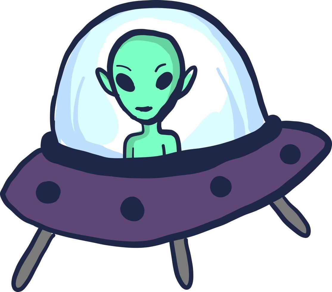 Alien en OVNI, ilustración, vector sobre fondo blanco.