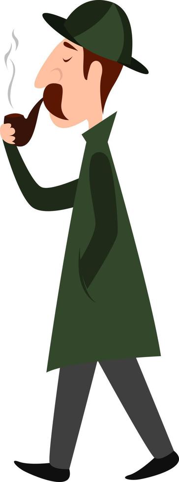 Detective in green, illustration, vector on white background
