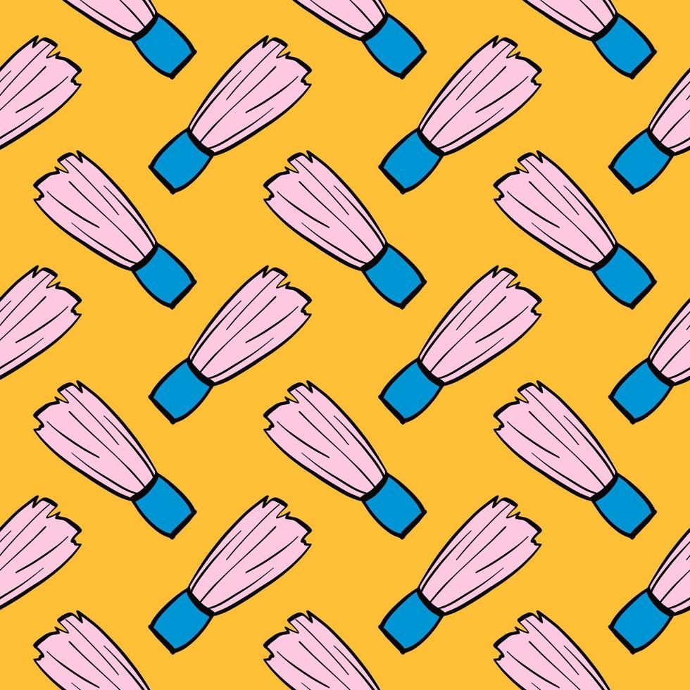 Shaving brush,seamless pattern on yellow background. vector