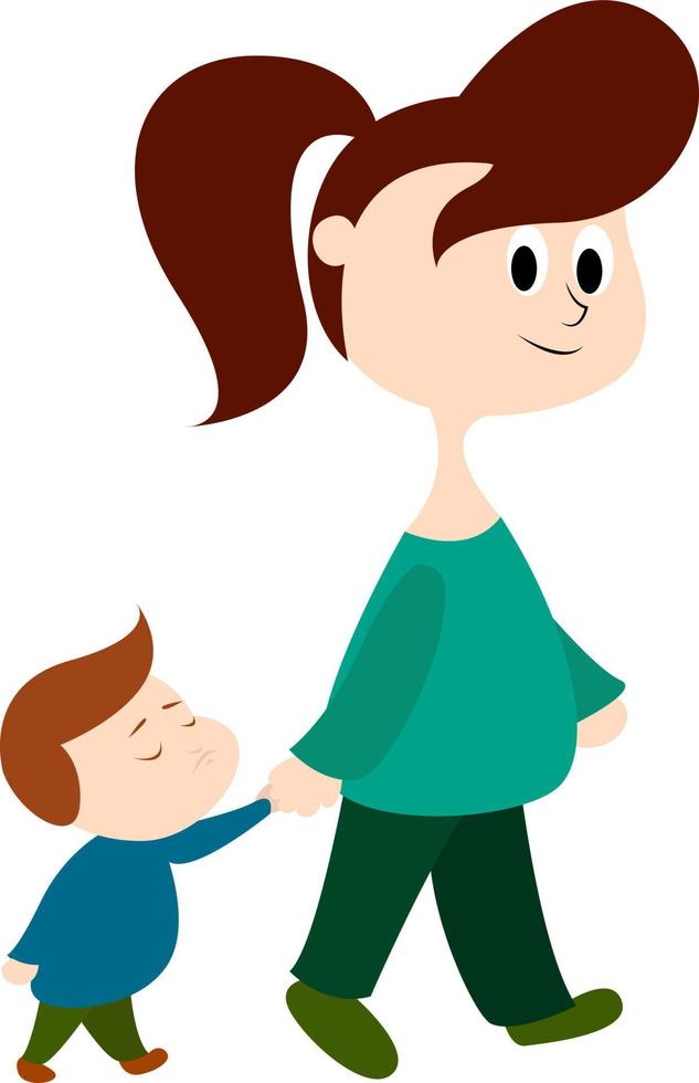 Mamá con hijo, ilustración, vector sobre fondo blanco.