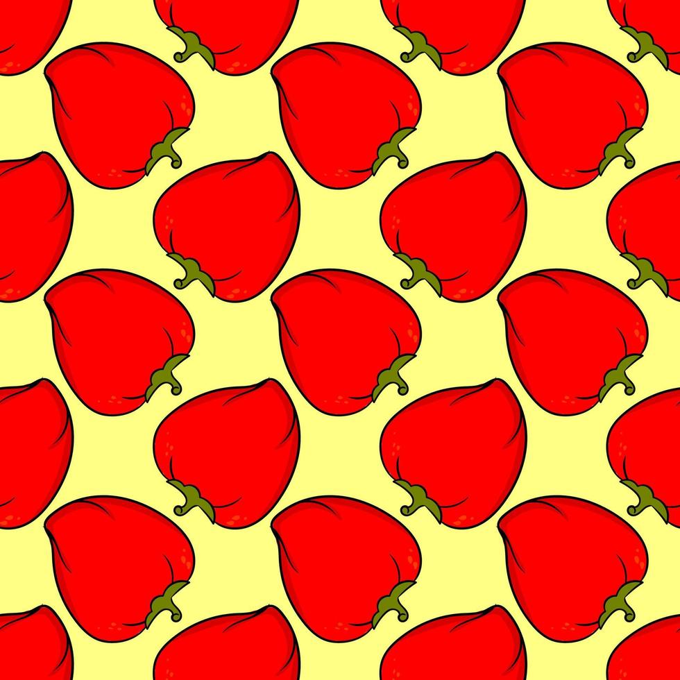 Red pepper, seamless pattern on yellow background. vector