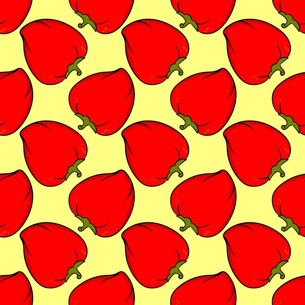 pimiento rojo, patrón sin costuras sobre fondo amarillo. vector