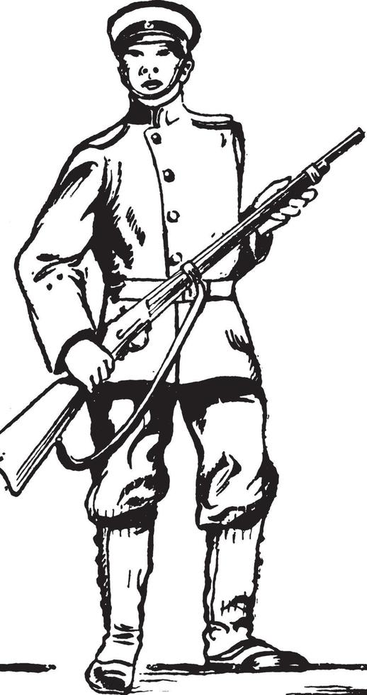 Imperial Japanese soldier, vintage illustration. vector