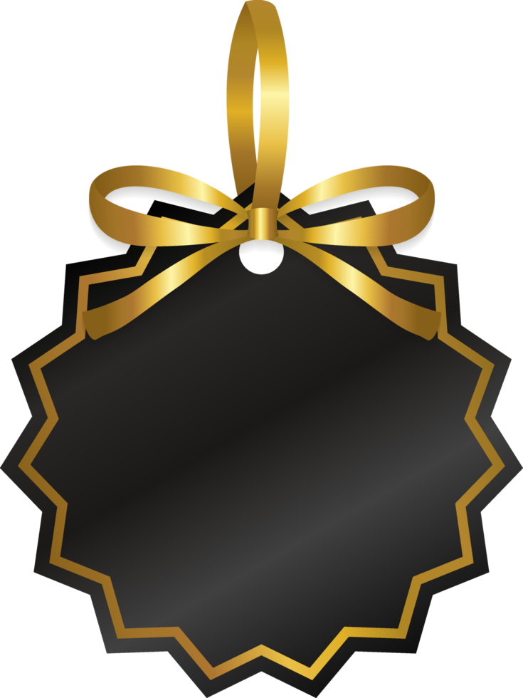 isolate black circle price tag with gold ribbon png