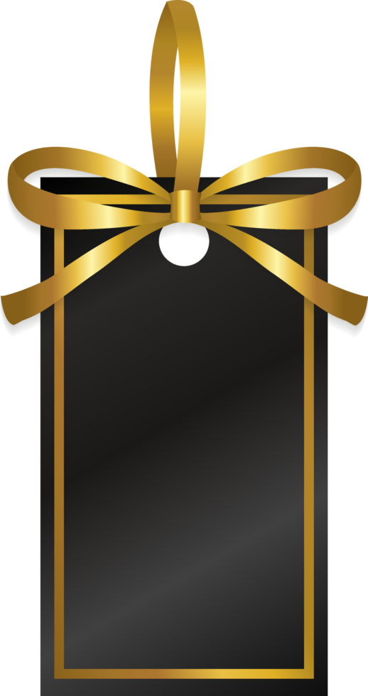 isolate black square price tag with gold ribbon design png