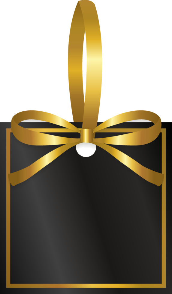 isolate black square price tag with gold ribbon png