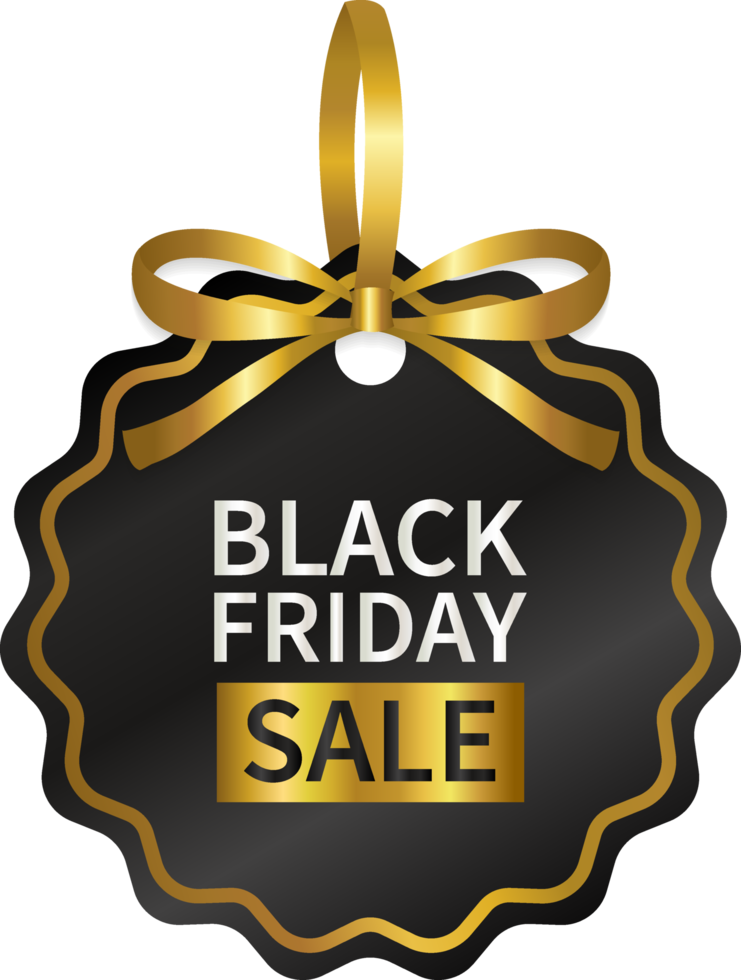 black friday sale circle price tag with gold ribbon png