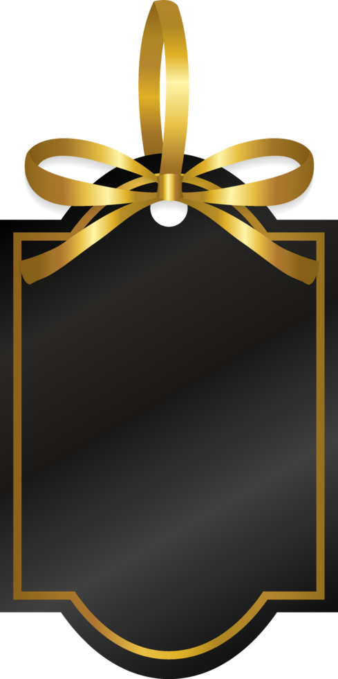 isolate black price tag with gold ribbon png