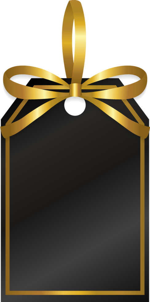 isolate black price tag with gold ribbon png design