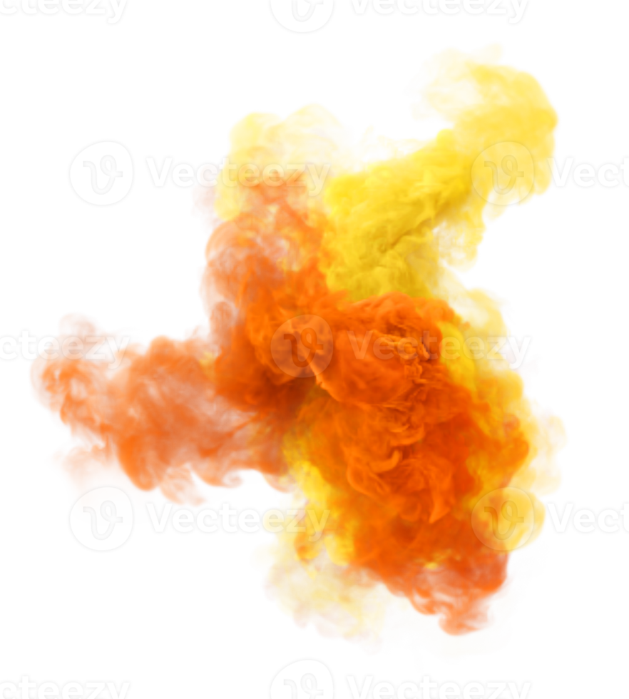 Yellow and orange puff of smoke. 3D render fog texture png