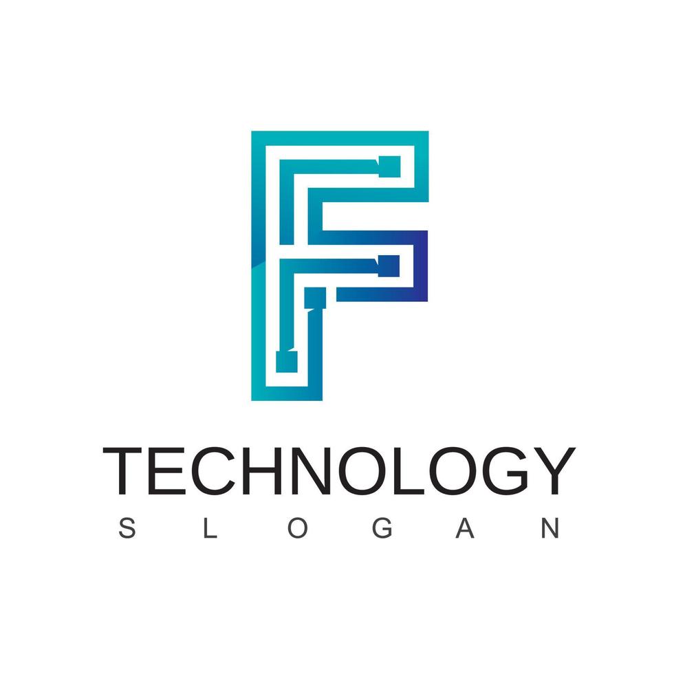 logotipo de tecnología de letra f con símbolo de circuito vector
