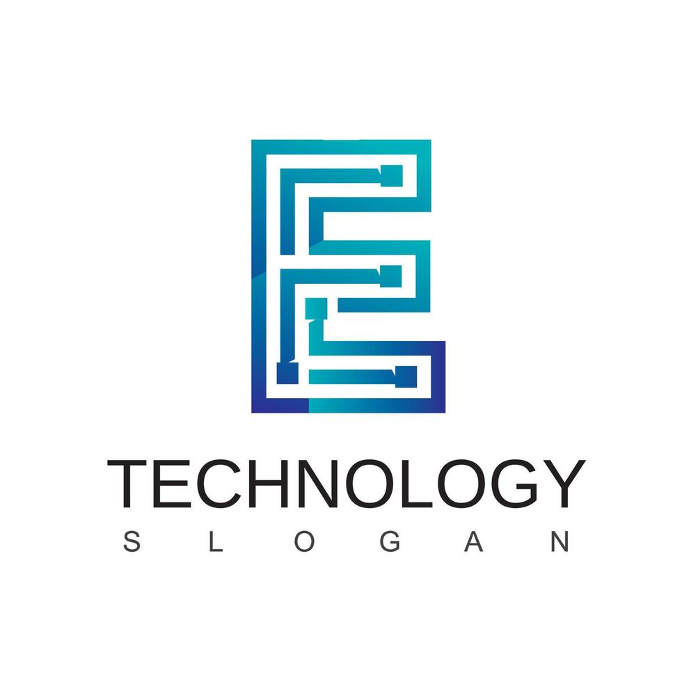 logotipo de tecnología letra e con símbolo de circuito vector