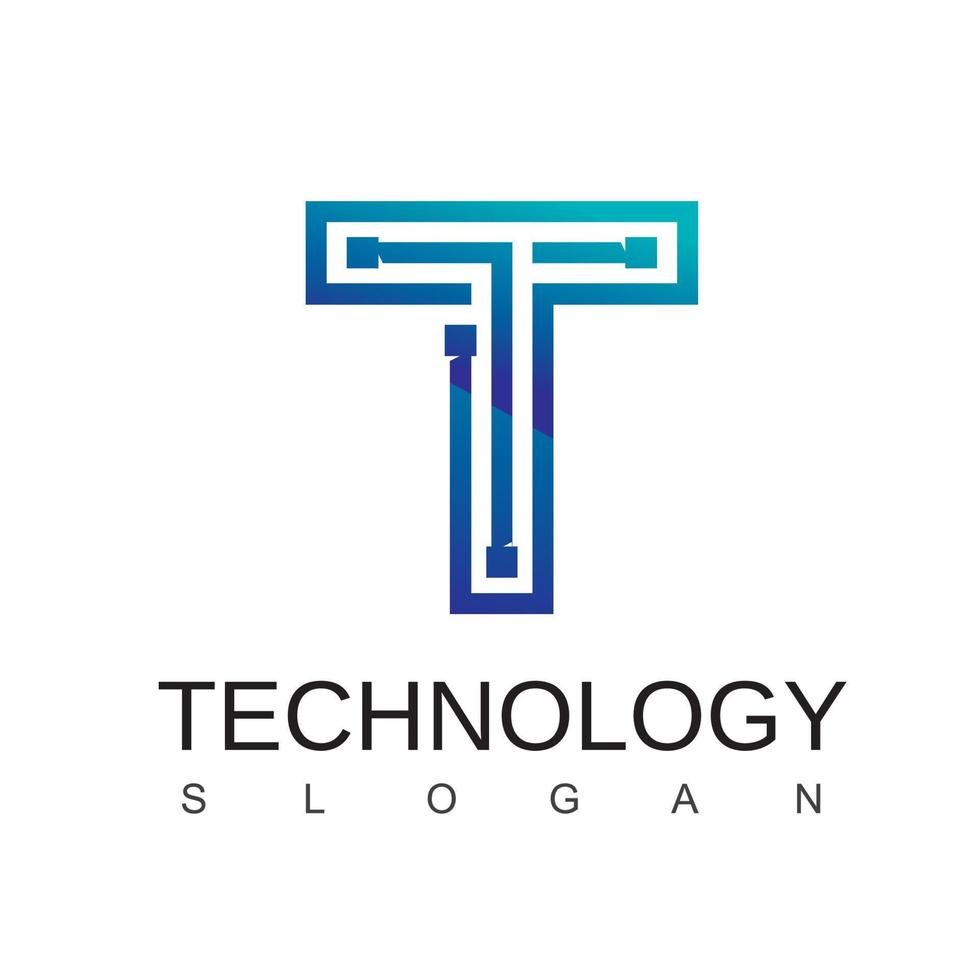 logotipo de tecnología de letra t con símbolo de circuito vector