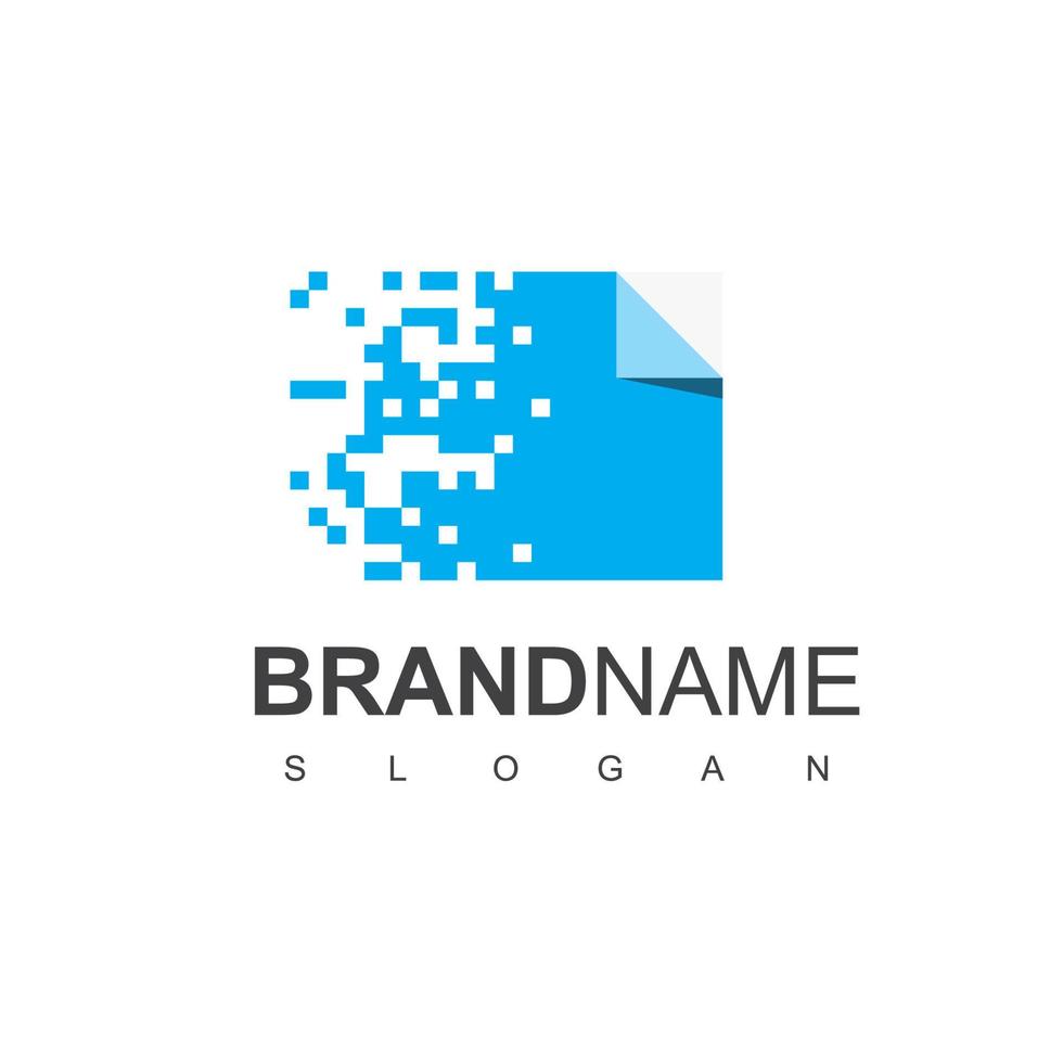 Blue Pixel Document Logo Design Vector