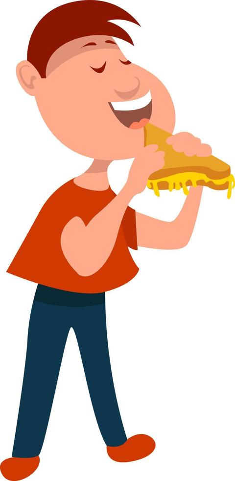hombre comiendo sándwich, ilustración, vector sobre fondo blanco