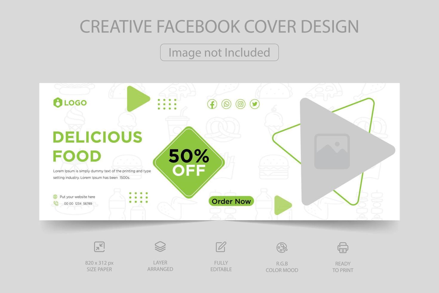 Food menu and restaurant flat design Facebook social media banner cover template vector