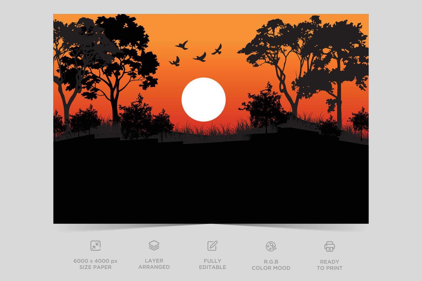 Mid night landscape colorful nature scene flat design background template vector illustration