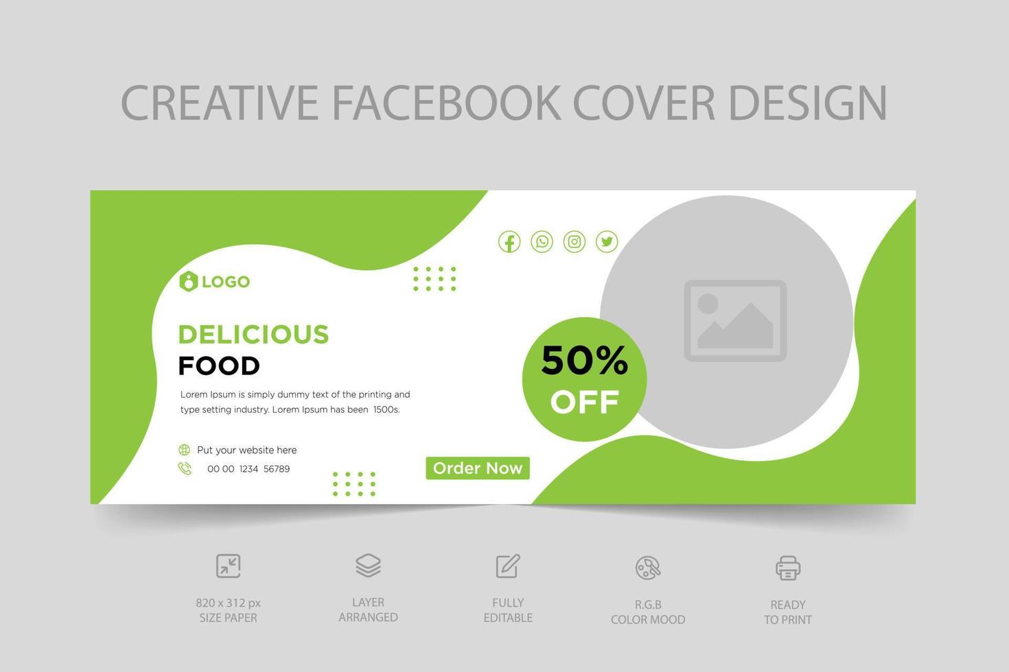 Food menu and restaurant flat design Facebook social media banner cover template vector