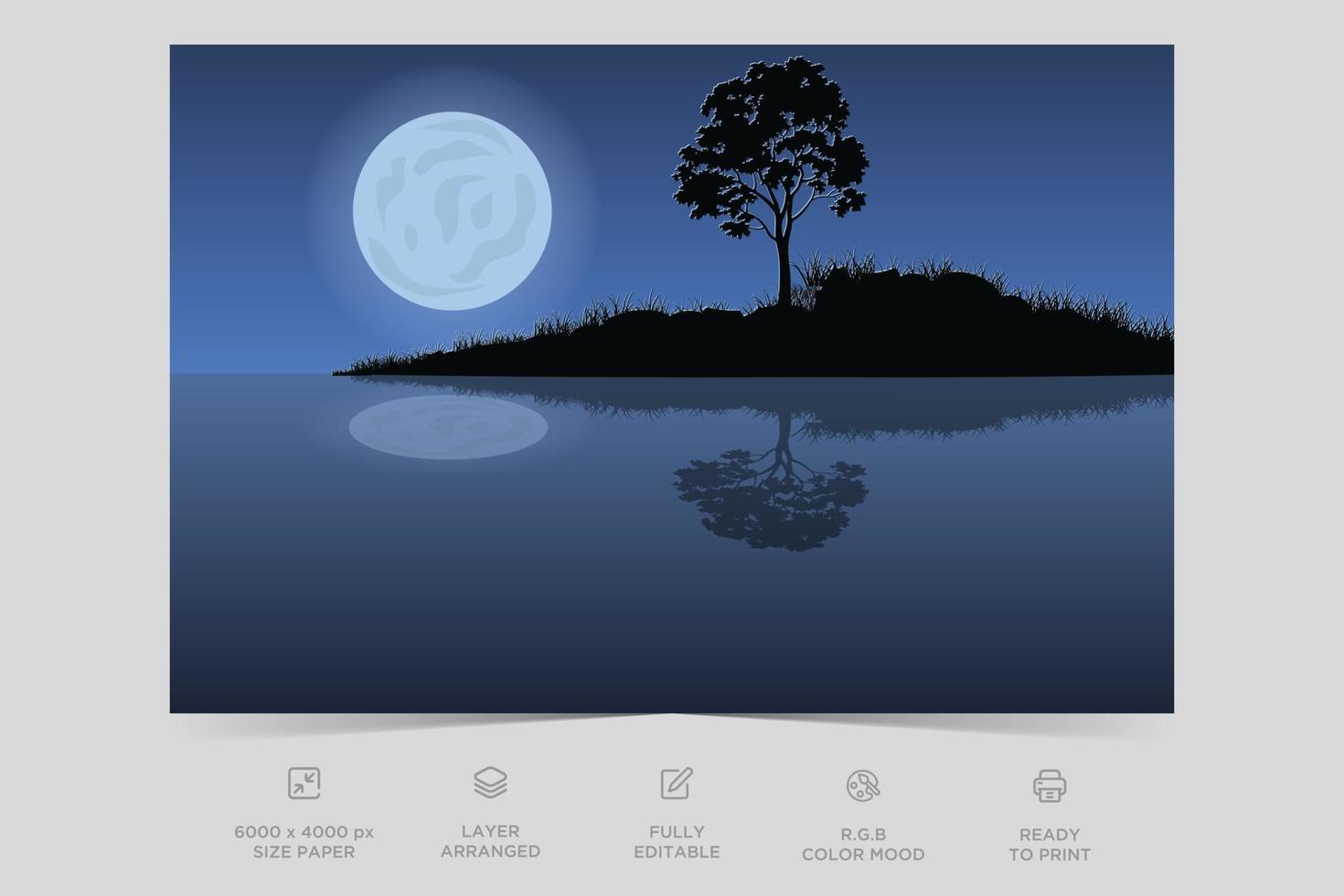 Night river view landscape design nature scene flat design background template vector illustration